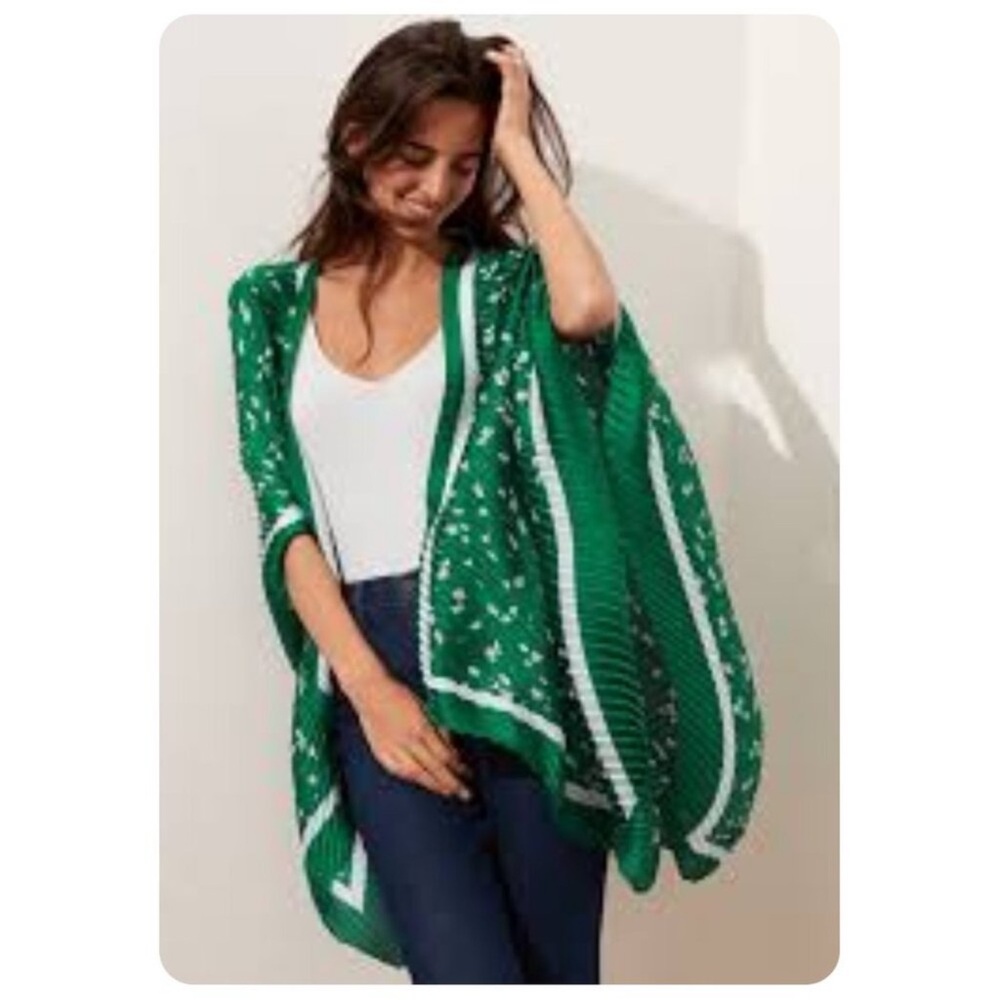 Banana Republic Green Floral Pleated Crinkle Wrap Shawl Kimono SZ OS NWT